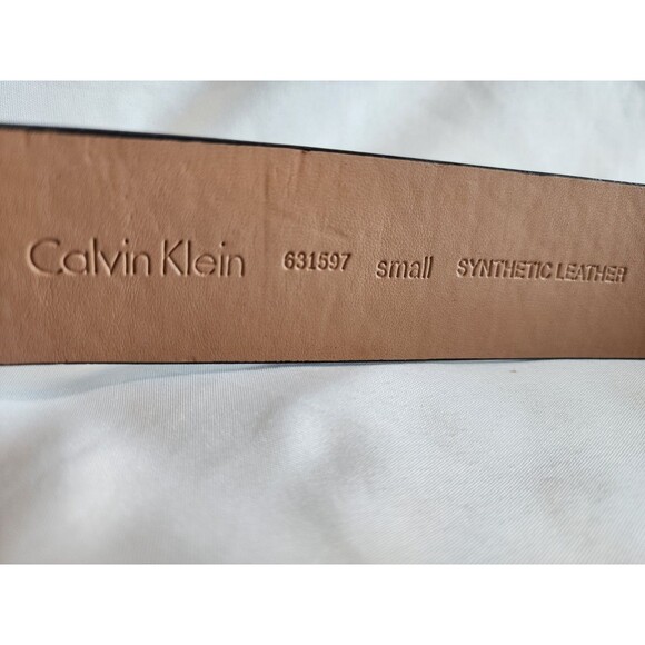 Calvin Klein Womens Black Embossed Logo Belt Silver Buckle Faux Leather Sz Small - Picture 15 of 15